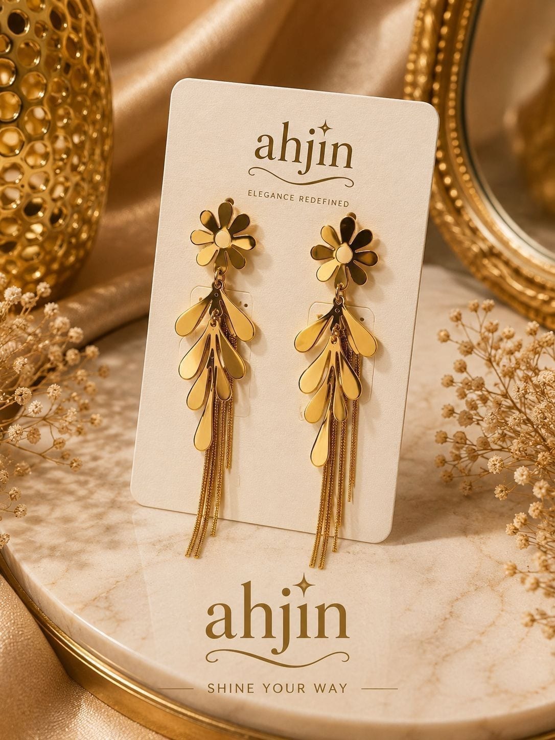 Golden Floral Drop Earrings